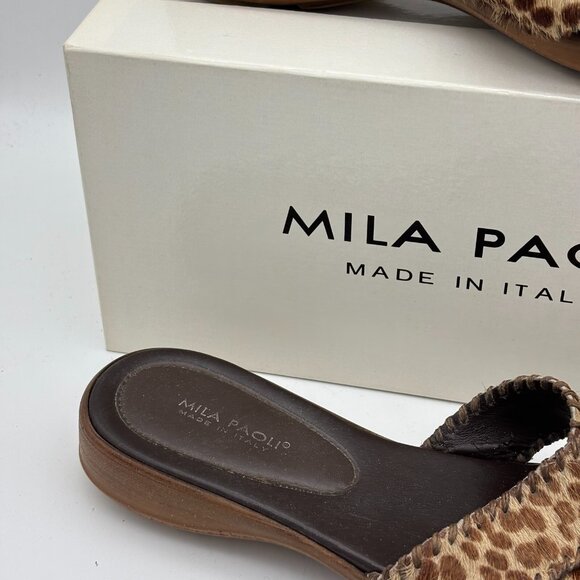 Mila Paoli Sandals Leopard Print Brown Slip On Animal Print Fur Open Toe Womens - Picture 3 of 6